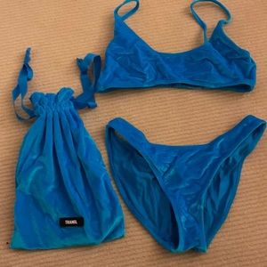 andrea blue velvet triangl bikini set